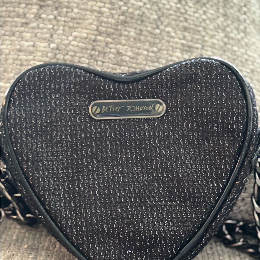 Betsey Johnson Glittery Black Heart Crossbody Bag